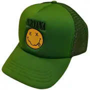 Nirvana Smiley Happy Face Green Mesh Adjustable Snapback Hat / Cap