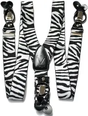 New in box Men's Suspender Zebra black white elastic braces clips buttons formal