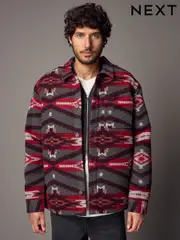 Red Borg Lined Pattern Shacket (B34608) | $62