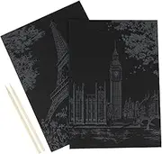 Toyvian 2pcs Black Scratch Painting Paper Creative Art for Boys and Girls Adults for Travel Imagination Development Unique Birthday Eiffel Tower