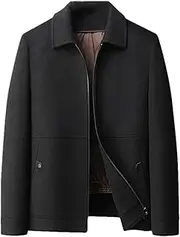 [SaoBiiu] Men Wool Coats Winter Business Lapel Zipper Down Liner Double-Sided Wool Overcoats