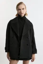 Petite Tailored Wool Blend Double Breasted Pea Coat