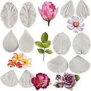 MINFEIDMS Gumpaste Flower Silicone Veining Mold Set - Rose, Peony, Plumeria, Daisy, Orchid Molds for Cake Decorating, Cupcake Toppers, Chocolate, Candy, Gum Paste