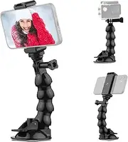 16cm/6.3in Suction Cup Mount Wind Suction Cup Phone Mount 360°Rotatable 1/4 Inch Screw C Ector with Phone Holder for Phone Sports Camera Black One Size