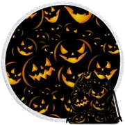 Halloween Scary Pumpkins Round Beach Towel