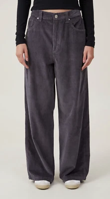 Cotton:On Women's Cord Super Baggy Leg Pants Corduroy Pant Graphite Gray Size 6