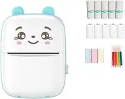 Bluetooth Pocket Mini Wireless Thermal Label Printer for Android iOS Smartphone, Inkless Printing Photo, Receipt, Sticker, Study Notes...+14 Roll Paper and Coloured Pens (Blue-Walkprint App)