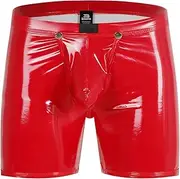 [Bodywear4you] Men's Leather Boxer Shorts Patent Shiny Look Wetlook Sexy Underwear Lingerie for Men Clubwear Jockstraps Briefs Thong with Open Crotch Open Shorts Long Pants