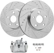 Front Drilled Rotors + Left Brake Caliper for 2009-2019 Toyota Matrix Corolla xD (for: Toyota)