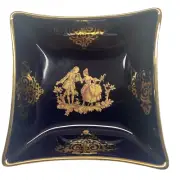 LIMOGES France Cobalt Blue & Gold Square Curved Edge Trinket Dish - The Proposal