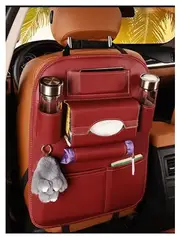2024 New Car Seat back Storage Organizer Bag Universal PU Leather Multifunction Storage Box Stowing Tidying Pocket Auto Styling Wine Red