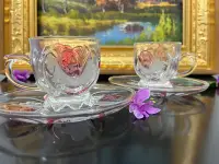 在飛比找Yahoo!奇摩拍賣優惠-春日開掛 日本SOGA冰玫瑰水晶硝子咖啡杯套組
