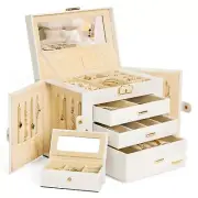 2 IN 1 Jewelry Box for Women Girls with Small Travel Case Mirror Necklace Rin...