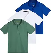 [Real Essentials] 3 Pack: Boy's Short Sleeve Polo Shirt - School Uniform Active Performance Golf (Ages 4-16)