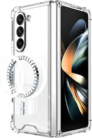 [KUGEW] for Samsung Galaxy Z Fold 5 Clear Case Compatible with MagSafe, Slim Fit Crystal Clear Hard PC & Soft TPU Bumper Cover Transparent Skin Corners Rubber Shockproof Heavy Duty Protection (Clear)