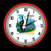19" Hamm's Beer Land Of Sky Blue Water Sign Red Double Neon Clock Man Cave
