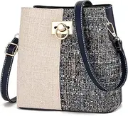 [Minefoir] Women's Multi Pocket Canvas and Leather Shoulder Bag with Compartments Medium Tote Bags with Zipper Crossbody Bag