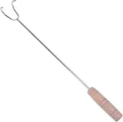 TIDTALEO Roasting Food Flipper with Double Hook Non Slip Wooden Handle BBQ Utensils Stainless Steel Meat Turner Forks for Outdoor Grilling High Temperature Resistant for Camping and Parties