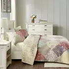 BEAUTIFUL COZY PATCHWORK BLUE PINK YELLOW RED BLUE ROSE SOFT BEDSPREAD QUILT SET
