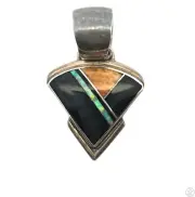 Vintage Navajo Sterling Silver Pendant Signed Albert Francisco Onyx Opal