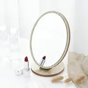 Small Table Mirror Makeup Mirror (Natural Bamboo Stand) Double-Sided 360 Degree Rotating Magnifying Mirror Portable Desktop Mirror Bathroom Shaving Makeup Mirror Vanity Mirror for Gym