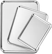 Wildone Baking Sheet Set of 3, Stainless Steel Cookie Sheet Baking Pan, 9/12/16 Inch, Non Toxic & Heavy Duty & Easy Clean 16 * 12 * 9 Silver