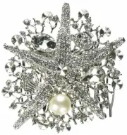 Silvertone Rhinestone Starfish Hair Comb