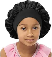 SENGTERM Kids Satin Bonnet Double Layer Wide Elastic Band Sleep Cap Hair Bonnet Silky Night Cap for Toddler Child