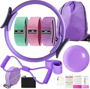 CHUCII Pilates Essentials Kit for Women - 8PC Home Pilates Set with Magic Ring, 25cm Yoga Ball, Booty Bands, Figure 8 Resistance Band, Stretch Bands for Glutes Training & Core Workouts