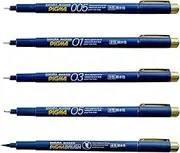 Sakura Crepas ESDK-5#49 Water-Based Pen, Pigma, Set of 5 Types, Black