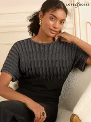 Love & Roses Black Multi Lurex Batwing Knitted Top (F81142) | $90