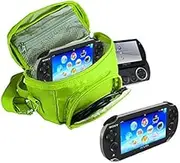 Orzly® - GAME & CONSOLE TRAVEL BAG for Sony PSP Consoles (GO/VITA/1000/2000/3000) Has Special Compartments for Games & Accessories. Bag includes Shoulder Strap + Carry Handle + Belt Loop - GREEN