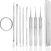 8 Pieces Stainless Steel Acne Needle Blackhead Removal Acne Cleaning Tweezers Pimple Popper Tool Kit with a Iron Box Comedones Extractor Acne Removal Kit for Blemish Whitehead Fatty Particle