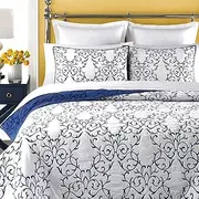 mixinni Reversible King Quilt 3-Piece Blue Embroidery Pattern Elegant Quilt Set with Embroidered Decorative Shams Soft Cotton King Size Bedspread&Coverlet Set-King, Blue