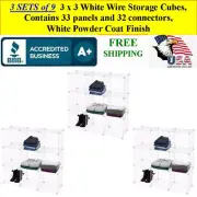 3 Sets of 9 Cubes 3 x 3 White Wire Storage Cubes Retail Store Home Organizing