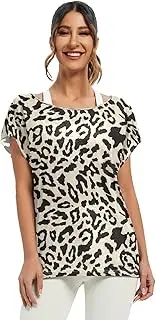 [RPLIFE] Women's Retro Leopard Print Short Sleeve Blouse Off Shoulder Tops Party Blouse with Sleeves
