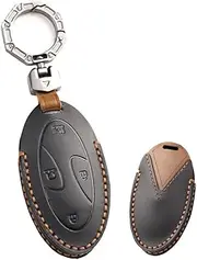 ontto Key Fob Cover Case Keyring Fit for Hyundai Grandeur GN7 Ioniq 6 Kona 2023 2024 Leather Key Holder Shell Bag Keychain Protector Accessories 7 Buttons Black