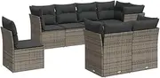 vidaxl Garden Sofa Set - Grey Poly Rattan 8-Piece Modular Outdoor Couch with Storage and Cushions for Patio or Terrace