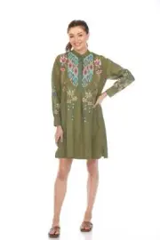 Johnny Was Workshop Gabriella Tuxedo Yoke Shirt Dress W32423-E Boho Chic *
