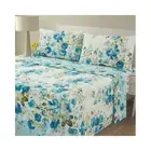 French Country Floral Bed Sheets Set Blue Flowers Queen King Size 4-PC Bedshee