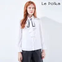 在飛比找momo購物網優惠-【Le Polka】純淨白荷葉雪紡襯衫-女(附領巾)