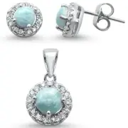 Halo Natural Larimar Halo .925 Sterling Silver Earring & Pendant Set