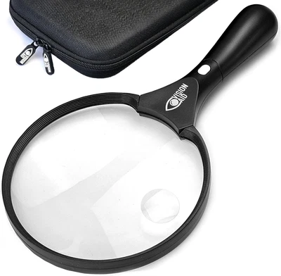 Large Magnifying Glass with LED Light (USB Rechargeable) and a Case - Big Magnif
