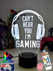 GAMER EAR PHONES Personalised 3D LED Night Light Colour Change Lamp