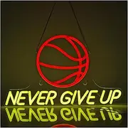 Sign Lamp Never Give Up Neon Sign Basketball LED Light for Wall Decor for Bedroom Game Room Gym Man Cave USB Powered 43.18cm×25.4cm