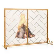 Costway 2-Panel Fireplace Screen Metal Double-Door Fire Guard Gate Security Fence Gold