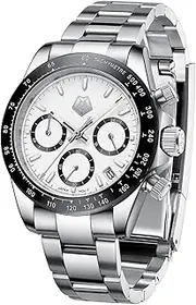 [MEGALITH] Mens Watches Chronograph Silver: Waterproof Stainless Steel Wrist Watch Analog - Stopwatch for Swimming Diving Sport