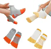 [Pursuestar] 2 Pairs Cotton Split Tabi Toe Five Finger Socks Elastic SPORTS Seperated Breathable Socks for Kids Boys Girls 3-12 Years