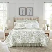 Laura Ashley - Queen Quilt Set, Reversible Cotton Bedding with Matching Shams, Lightweight Home Decor for All Seasons (Bedford Green/Off-White, Queen)