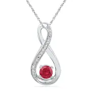 14k White Gold Round Created Ruby Diamond Fashion Pendant 5/8 Cttw